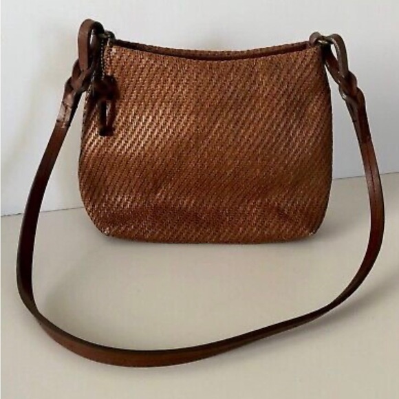 Fossil Handbags - Fossil vintage Raffia bag,  weave bag, leather shoulder straps, 3 spaces inside